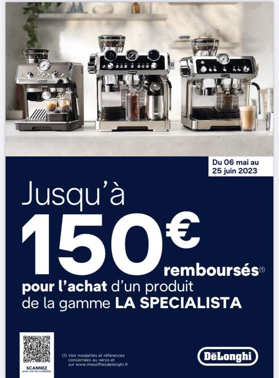 Jusqu’à 150€ remboursés via ODR sur les machines à café Delonghi Specialista