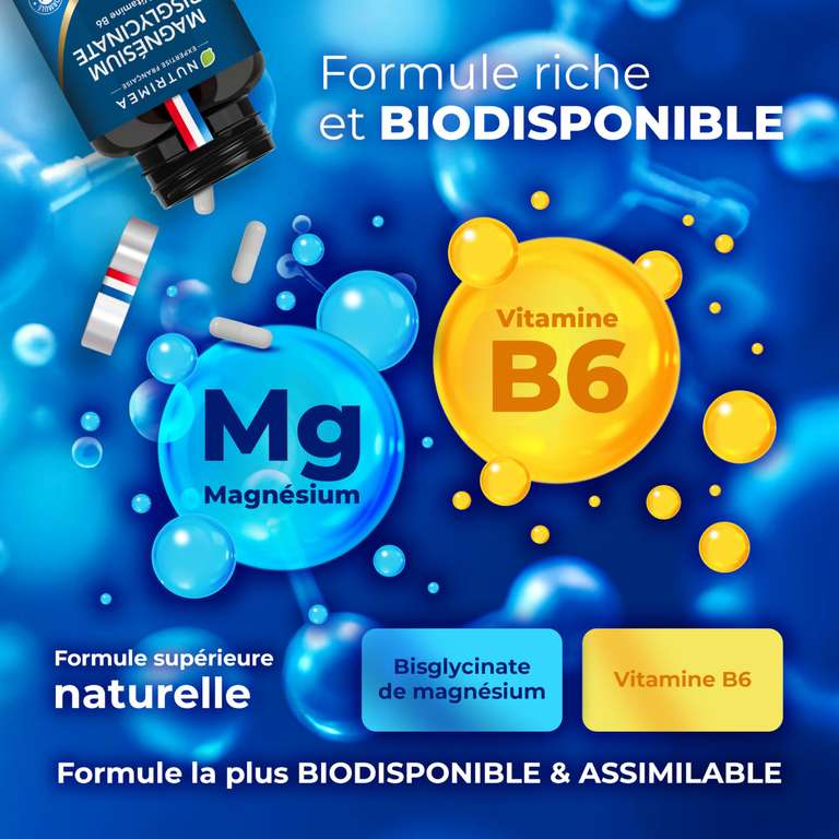 Magnésium Bisglycinate + Vitamine B6 Nutrimea - Aide Au Sommeil & Détente | 90 Gélules Neuf
