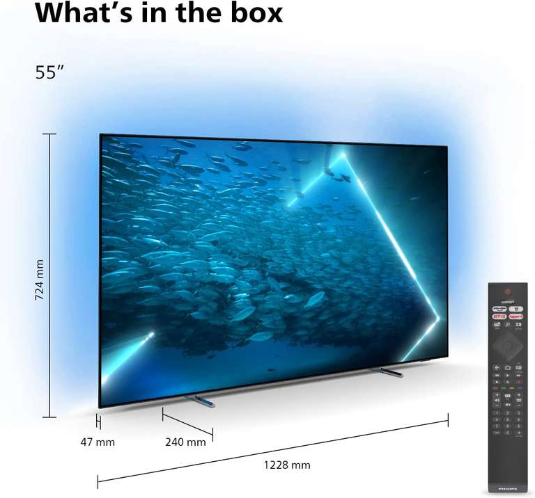 TV OLED 55" Philips 55OLED707 (2022) - 4K UHD, 100 Hz, HDR, Dolby Vision, Ambilight 3 côtés, HDMI 2.1, VRR/ALLM, FreeSync/G-Sync, Android TV