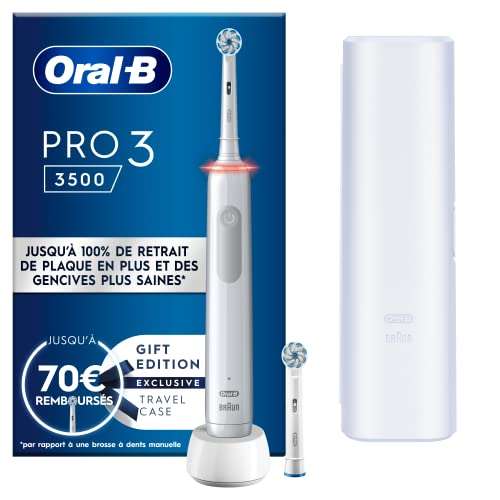 Brosse à dents électrique Oral-B Pro 3 3500 avec 1 étui de voyage, 2 brossettes