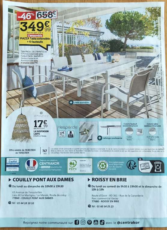 Table extensible Piazza Hespéride + 6 Fauteuils - Couilly Pont Aux Dames/Roissy En Brie (77)