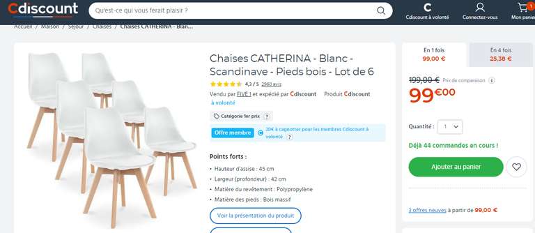 Lot 6 chaises Catherina - Blanc Scandinave (Vendeur Tiers - +20€ sur la cagnotte CDAV)