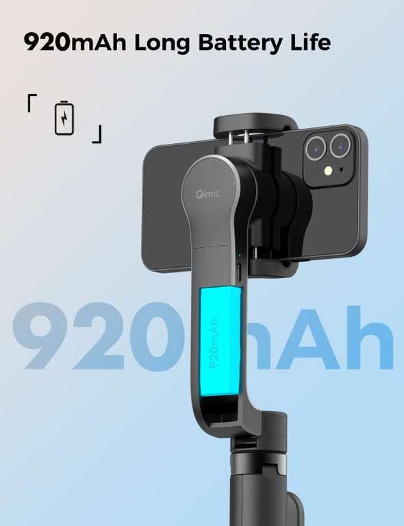 Stabilisateur Smartphone QIMIC - Bluetooth, Perche à Selfie avec Trépied, Batterie 920 mAh pour IOS et Androïd (Vendeur Tiers)