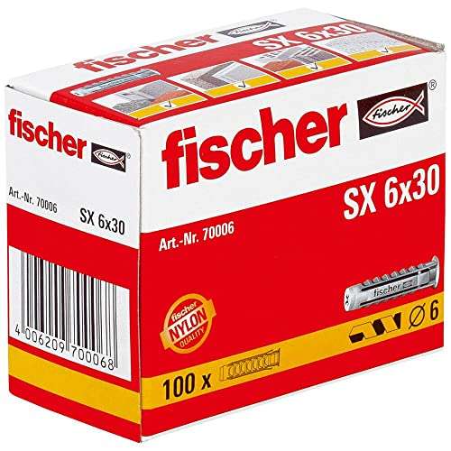 Boîte de 100 Chevilles Grises Fischer nylon SX 6 x 30 mm