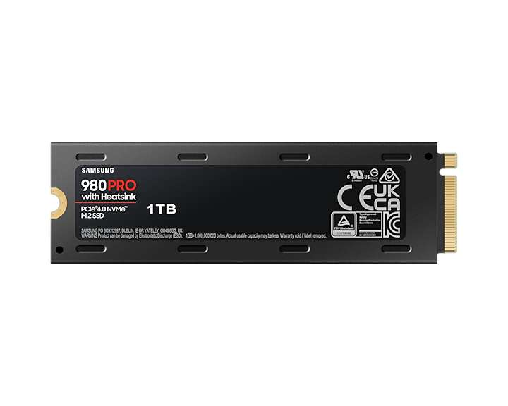 SSD Interne NVMe M.2 Samsung 980 PRO (MZ-V8P1T0CW) - PCIe 4.0, 1 To, Compatible PS5 (avec Dissipateur de chaleur)