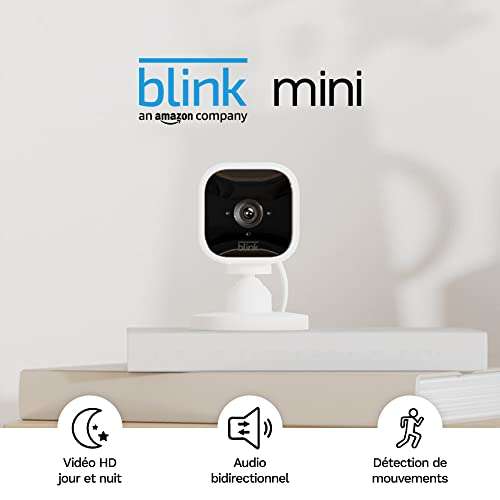 Caméra d'intérieur connectée Blink Mini compacte à brancher - Vidéo HD 1080p, vision nocturne, détection de mouvements (blanc ou noir)