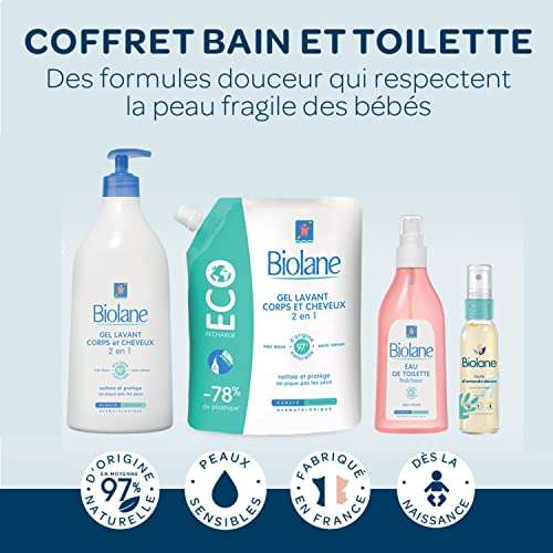 Kit bain et toilette Biolane Bébé - Corps, cheveux, huile d'amande (4  produits) –