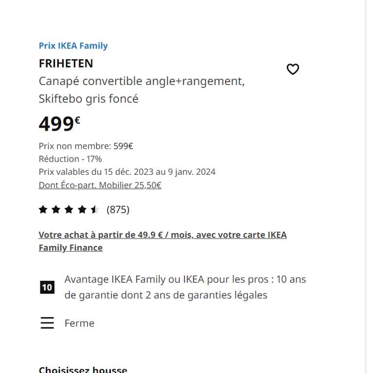 [Ikea Family] Canapé d'angle convertible Friheten + rangement Skiftebo - Gris foncé