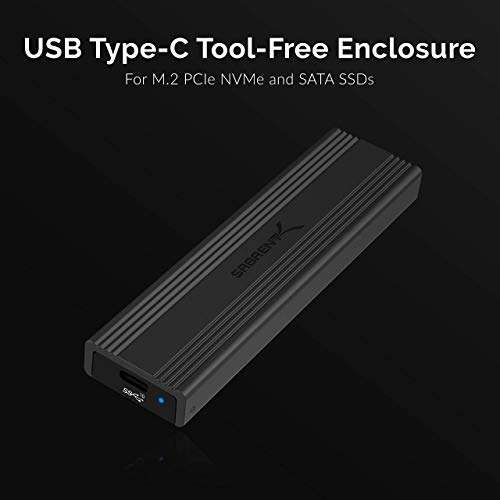 Boîtier Sabrent pour SSD M.2 (NVMe ou SATA) - USB 3.2 Type C, montage sans outils (Vendeur Tiers)