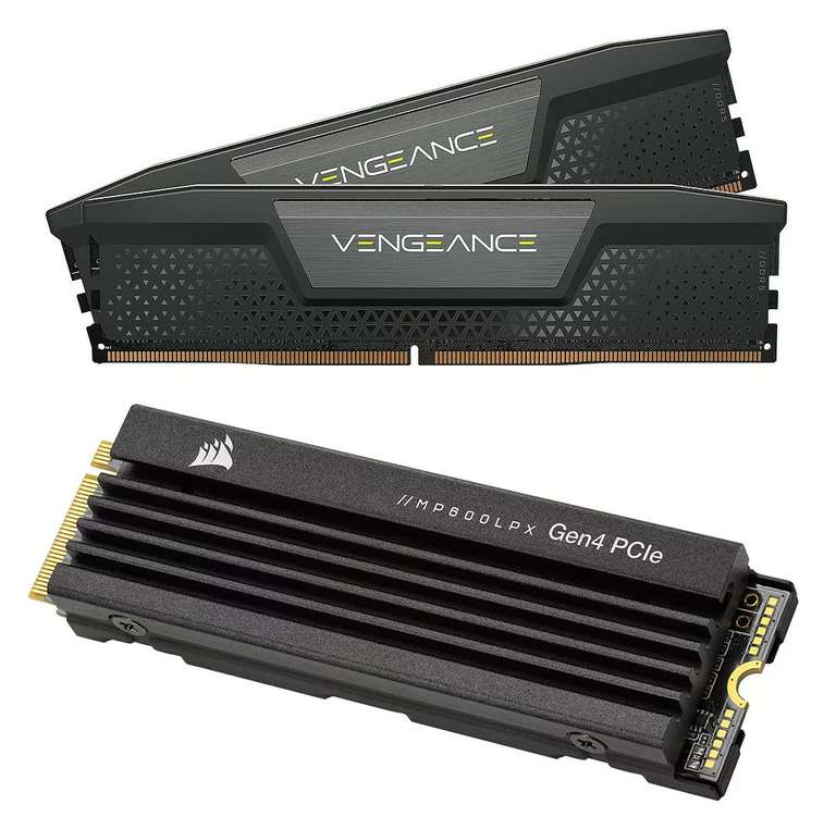 SSD Corsair MP600 Pro LPX (1 To, TLC, DRAM, Jusqu'à 7100-5800 Mo/s) + Mémoire RAM DDR5 Corsair Vengeance 32 Go (2 x 16 Go, 5600 MHz, CAS 36)