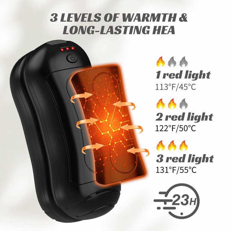 Yerbay Chauffe-Mains Rechargeable 6000mAh Magnétique 2 Pièces - 3 Modes Chauffage Portable Hiver