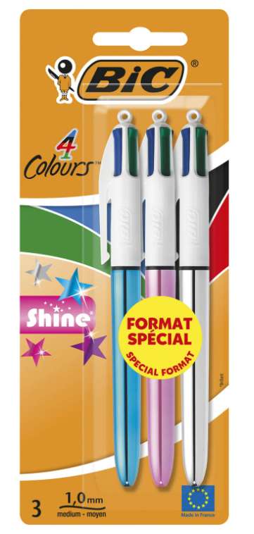 Lot de 3x Stylos à bille 4 Colours Shine (via 1.78€ sur carte fidélité - Sélection de magasins)