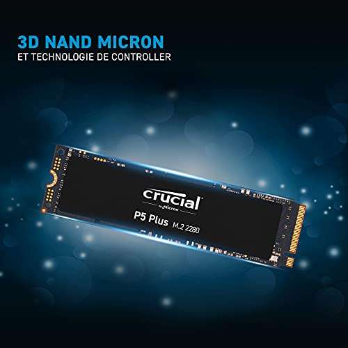 SSD interne M.2 NVMe Gen4 Crucial P5 Plus - 1 To, TLC 3D, DRAM (Jusqu'à 6600-5000 Mo/s)