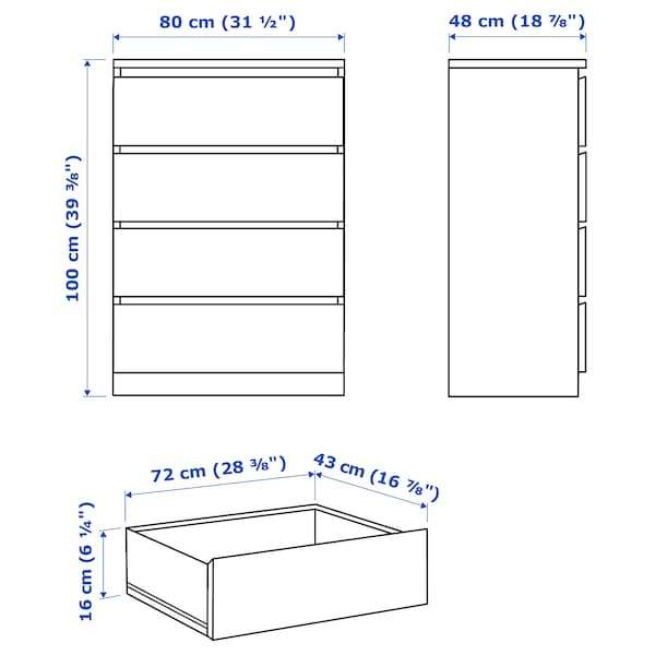 [Ikea Family] Commode Malm - 4 tiroirs Blanc, 80x100 cm