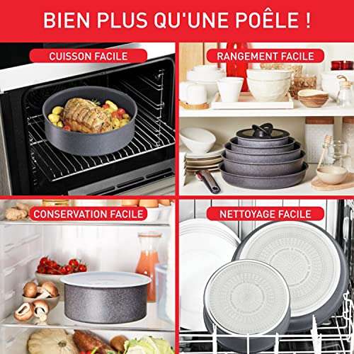 TEFAL INGENIO Batterie de cuisine 15 pcs, Induction, Revetement  antiadhésif, Cuisson saine, Fabriqué en France, Daily Chef L76