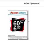 Forfait mensuel Auchan Telecom - appels/SMS/MMS illimités + 60 Go de DATA (sans engagement)