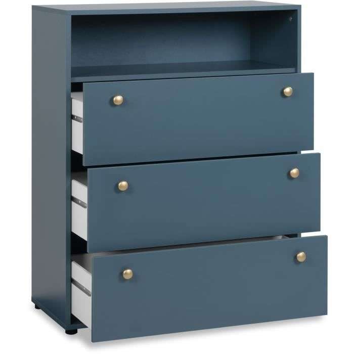 Commode 3 tiroirs avec niche Pop Color - bleu pétrole, 80x40x100cm