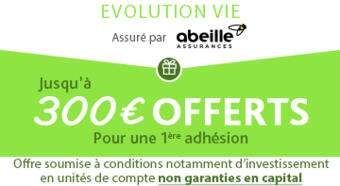 [Nouveaux Clients] 300€ offerts pour toute souscription à une Assurance Vie Evolution Vie avec versement de 4.000€ (assurancevie.com)