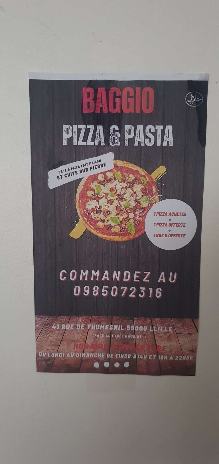1 Pizza achetée = 1 pizza + 1 Box S offertes Pizzeria Baggio, Lille (59)