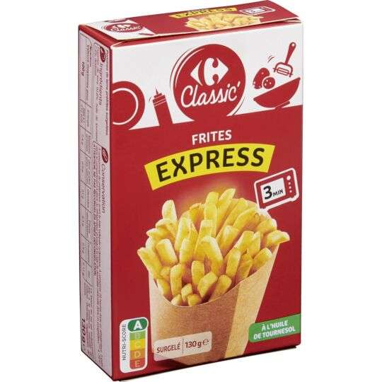 Frites express 3 min Carrefour - 130g (Via 0.30 € sur la carte de fidélité) - Vénissieux (69)