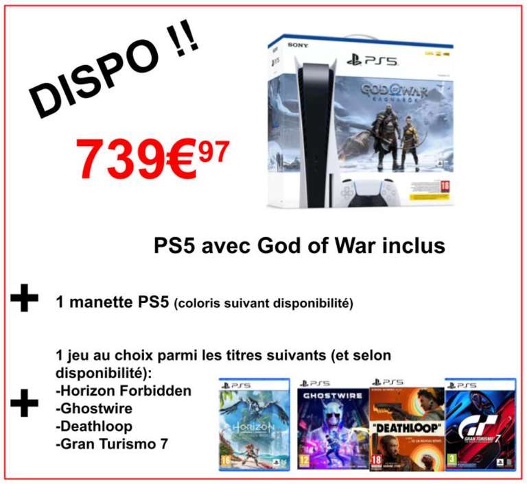 Console Sony PS5 God of War + 2eme Manette + 1 Jeu au choix(Brétigny 91)