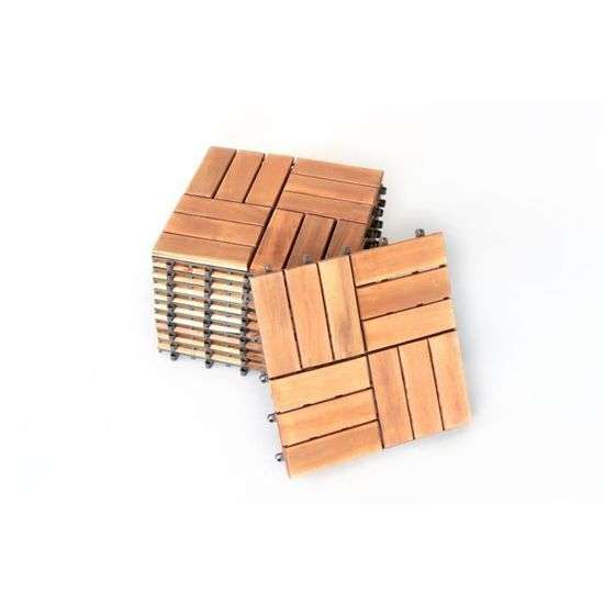 Lot de 10 dalles clipsables en bois d'acacia FSC - 30 x 30 x 2.4 cm