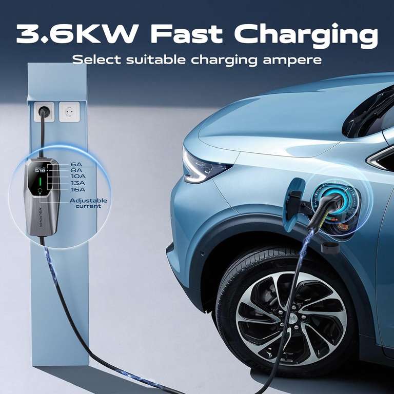Câble de Charge Ev Type 2 - Chargeur Voiture Électrique 16A, 5m, 3.6kW (via coupon - Vendeur Tiers)