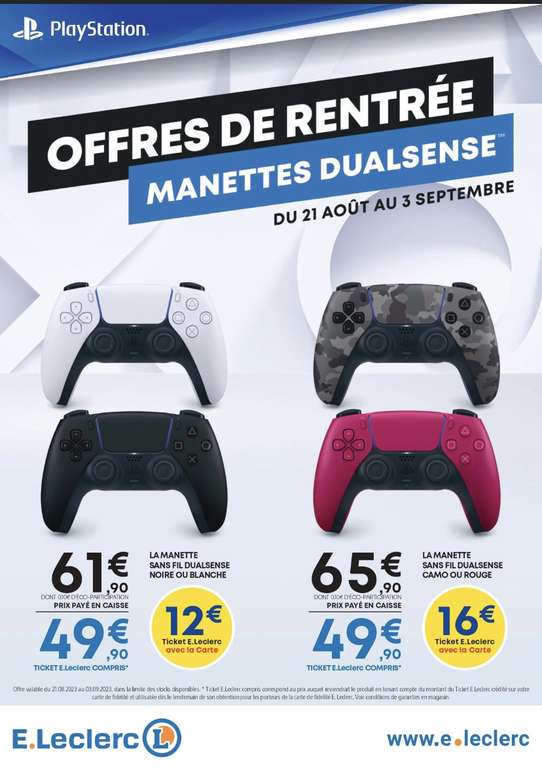 Sélection d'offres promotionnelles - Ex: Manette Sony DualSense PS5 (via 16€ sur la carte fidélité) - Angoulême (16)