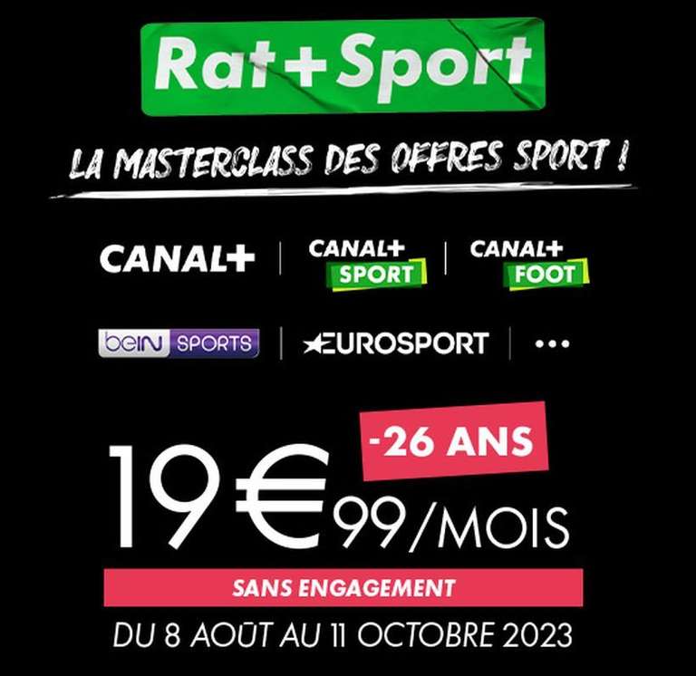 [18 à 25 ans] Abonnement mensuel à Canal+, Sport, Foot, Be In Sport, Eurosport, Apple TV à 19,99€/Mois (sans engagement)