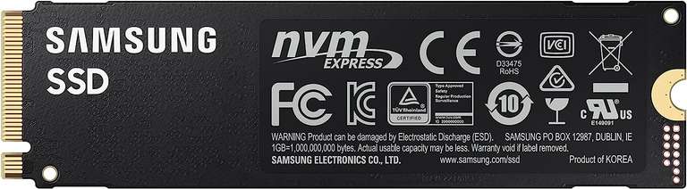 SSD Interne NVMe M.2 PCIe 4.0 Samsung 980 PRO (MZ-V8P1T0BW) - 1 To (ou 2 To à 130.07€), TLC, DRAM, Jusqu'à 7000-5000 Mo/s