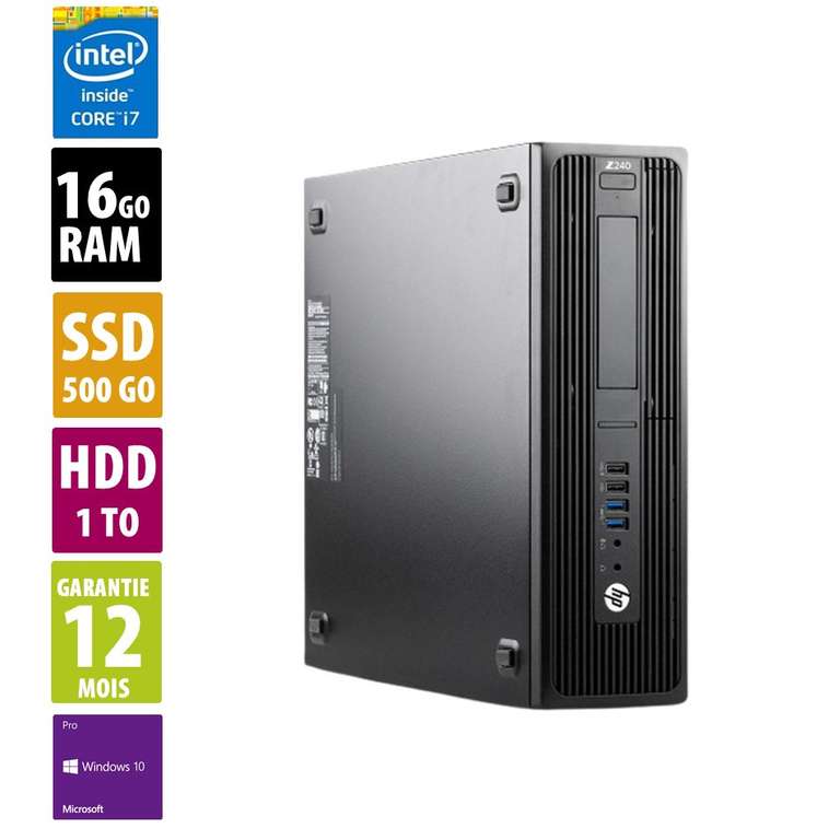 PC de bureau HP Z240 SFF - i7-6700, RAM DDR4 16 Go, SSD 500 Go + HDD 1 To, Windows 10 Pro (Reconditionné Grade B - Garantie de 12 mois)