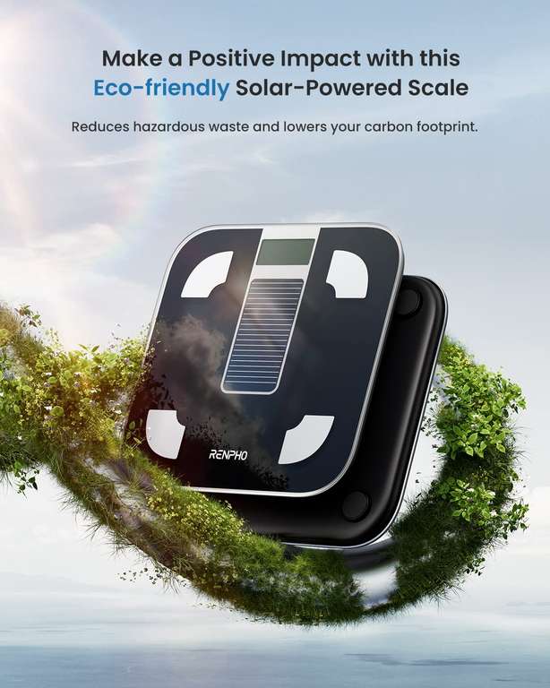Balance Pèse Personne Renpho Solar Sans Pile, Bluetooth, Connectée