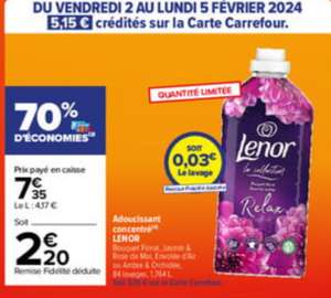 Adoucissant lessive Lenor 84 doses (5,15€ fidélité + ODR de 2,93€)