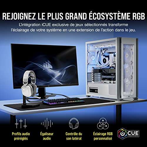 Casque Gaming Sans Fil CORSAIR HS80 RGB Wireless Blanc Son Dolby Atmos  Microphone Omnidirectionnel