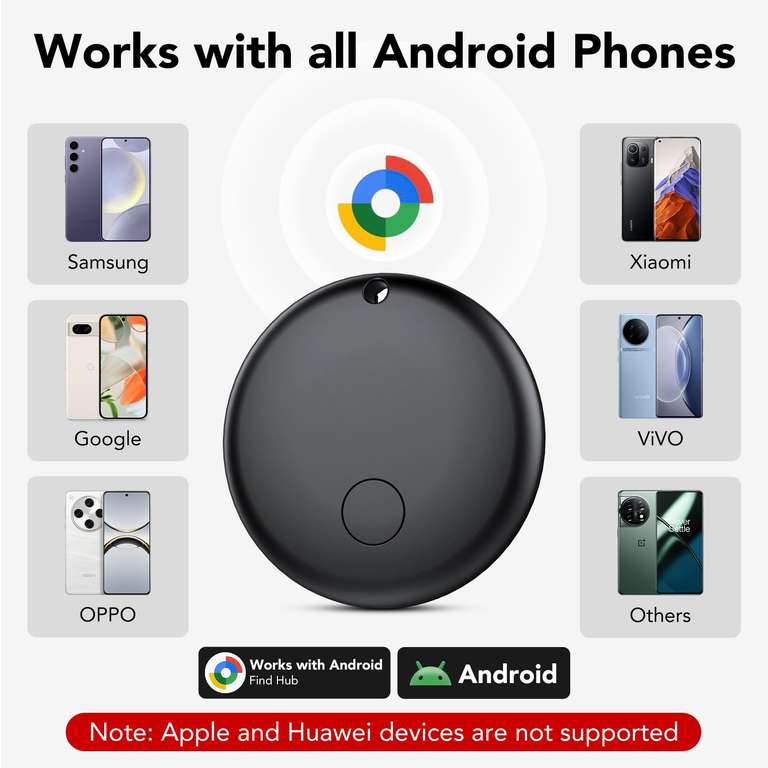 Lot De 4 Traceurs Android Smart Tag - Compatible Google Localiser - Portée Bluetooth 120 Pieds - Noir - 4