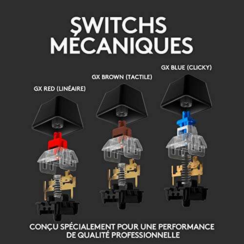 Clavier gaming mécanique Logitech G512 - Eclairage RVB Lightsync, Tactile Switchs GX Brown, Noir