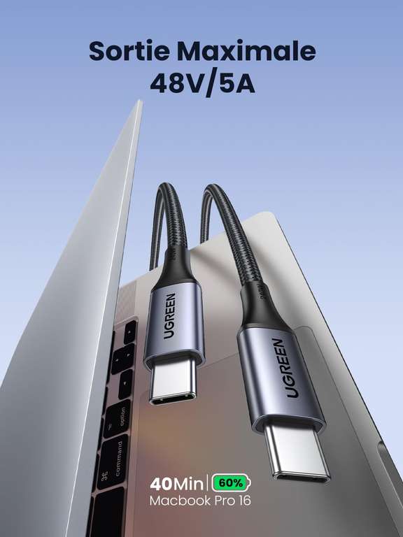 Ugreen – Câble Usb Type-c 240w/5a Pour Recharge Ultra Rapide