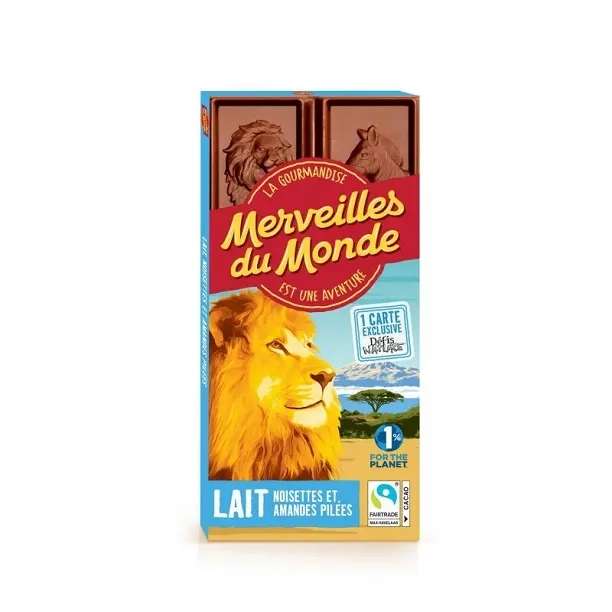 Tablette de chocolat au lait avec noisettes et amandes pilées Merveilles du Monde - 100g