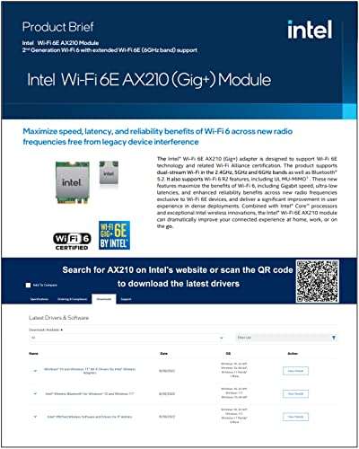 Carte WiFi PCIe Ziyituod - 5400Mbps, WiFi 6E, Bluetooth5.2, Intel WiFi 6E AX210, Tri-Bandes 6GHz/5GHz/2.4GHz (vendeur tiers - via coupon)