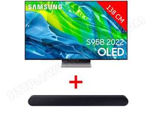 TV QD-OLED 55" Samsung QE55S95B (2022) - 4K UHD, 120 Hz, HDR10+, Dolby Atmos, Smart TV + Barre de son Samsung HW-S60B 2022 (via ODR de 600€)