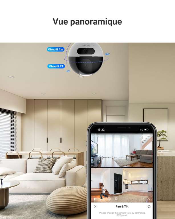 Caméra de sécurité Ezviz C7 - Wi-Fi panoramique et inclinable à double objectif (Vendeur Tiers)