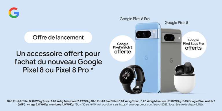 Pixel Buds Pro ou Pixel Watch 2 offerts pour la précommande du smartphone Google Pixel 8 / 8 Pro (Via formulaire)