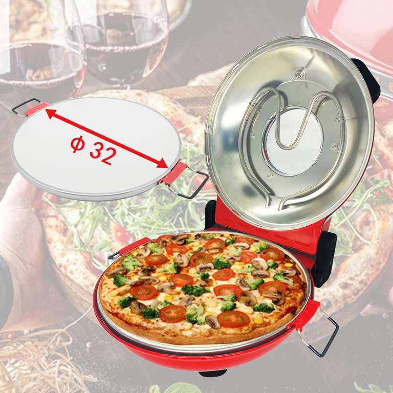 [Prime] Four à Pizza électrique Klaif 420 ℃ 1200 Watts - 5 Niveaux De Température Séparés, Plaque En Pierre, 31 Cm (vendeur tiers)