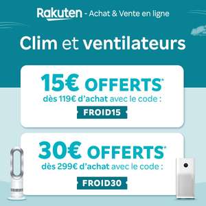 15€ de réduction dès 119€ d'achat & 30€ dès 299€ sur la catégorie Climatisation - Ventilation