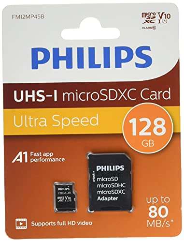 Carte Micro SDXC Philips Ultra Speed - 128 Go, Adaptateur UHS-1 U1