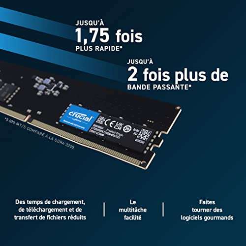 Crucial RAM 32Go Kit (2x16Go) DDR5 5200MHz SO-DIMM Mémoire pour Ordinateur Portable