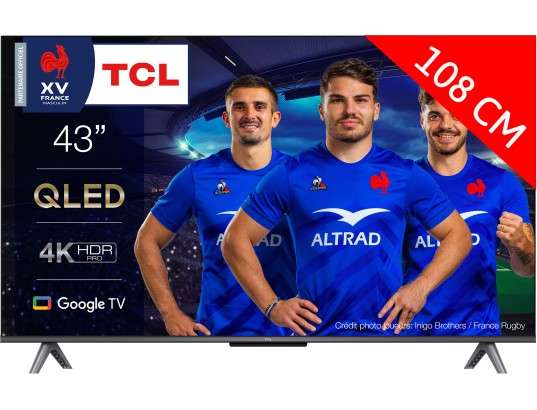 TV 43" TCL 43QLED770 - 4K, QLED, HDR Pro, Dolby Vision & Atmos, Google TV, HDMI 2.1 (Via 80€ d'ODR)