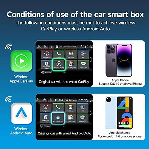 CarlinKit 5.0 CarPlay sans Fil et Android Auto 2en 1 Adaptateur