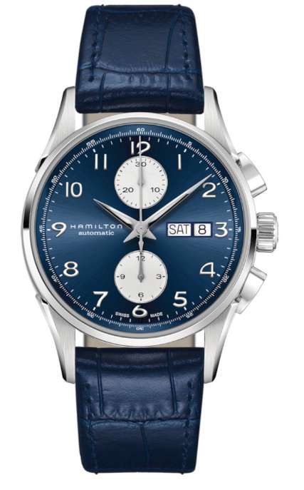 Montre automatique chronographe Hamilton Jazzmaster Maestro H32576641 - Cadran bleu 41mm, bracelet cuir bleu