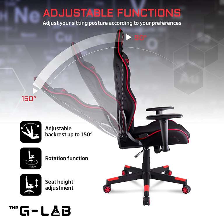 Fauteuil de Bureau Gaming Ergonomique The G-Lab K-Seat Oxygen S - Dossier en maille, Inclinaison & Hauteur réglables (XL à 189,99€)